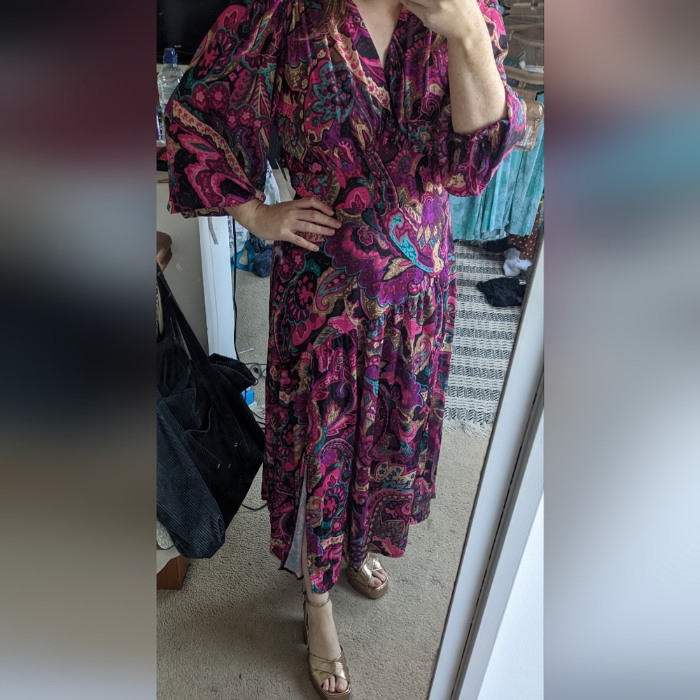 Purple Paisley Midi Dress, M